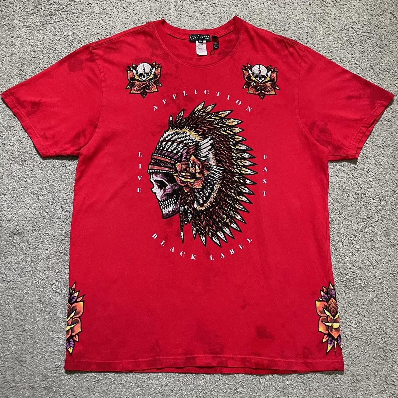 Affliction T Shirt Mens XL Red Short Sleeve Skulls... - Depop