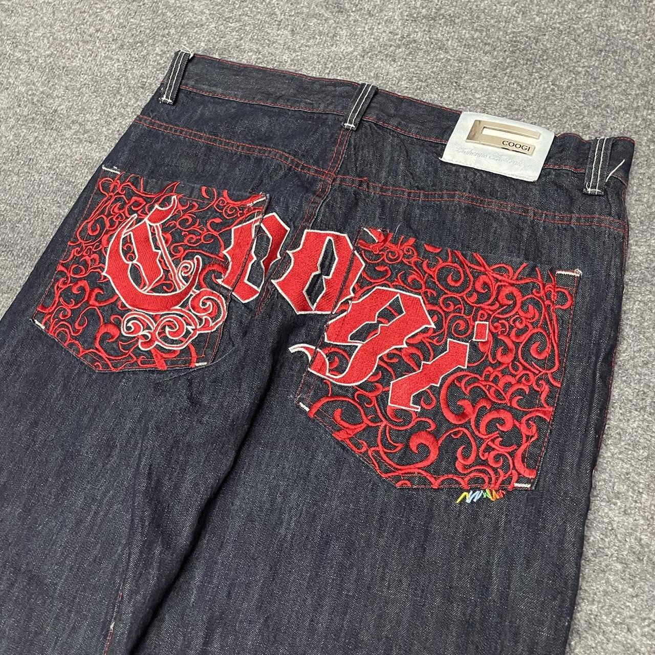 COOGI Denim Jean Embroidered 1969 Crew Mens Size 44x35 Black Red buy Stitching