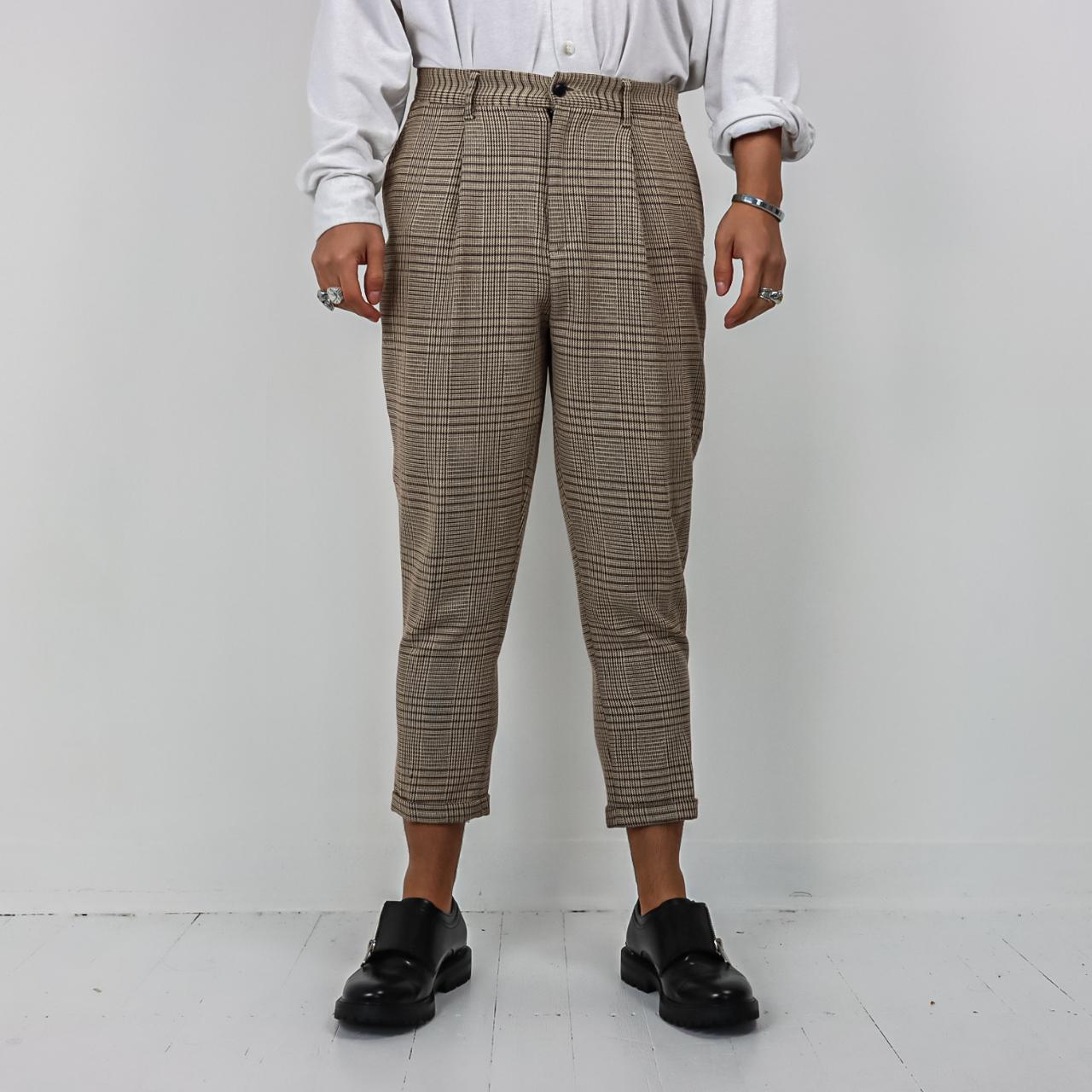Men's ZARA Brown/Beige Check Trousers in Depop