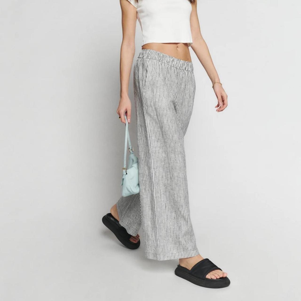 Reformation Ava Linen striped Pant Petite sizing. Depop