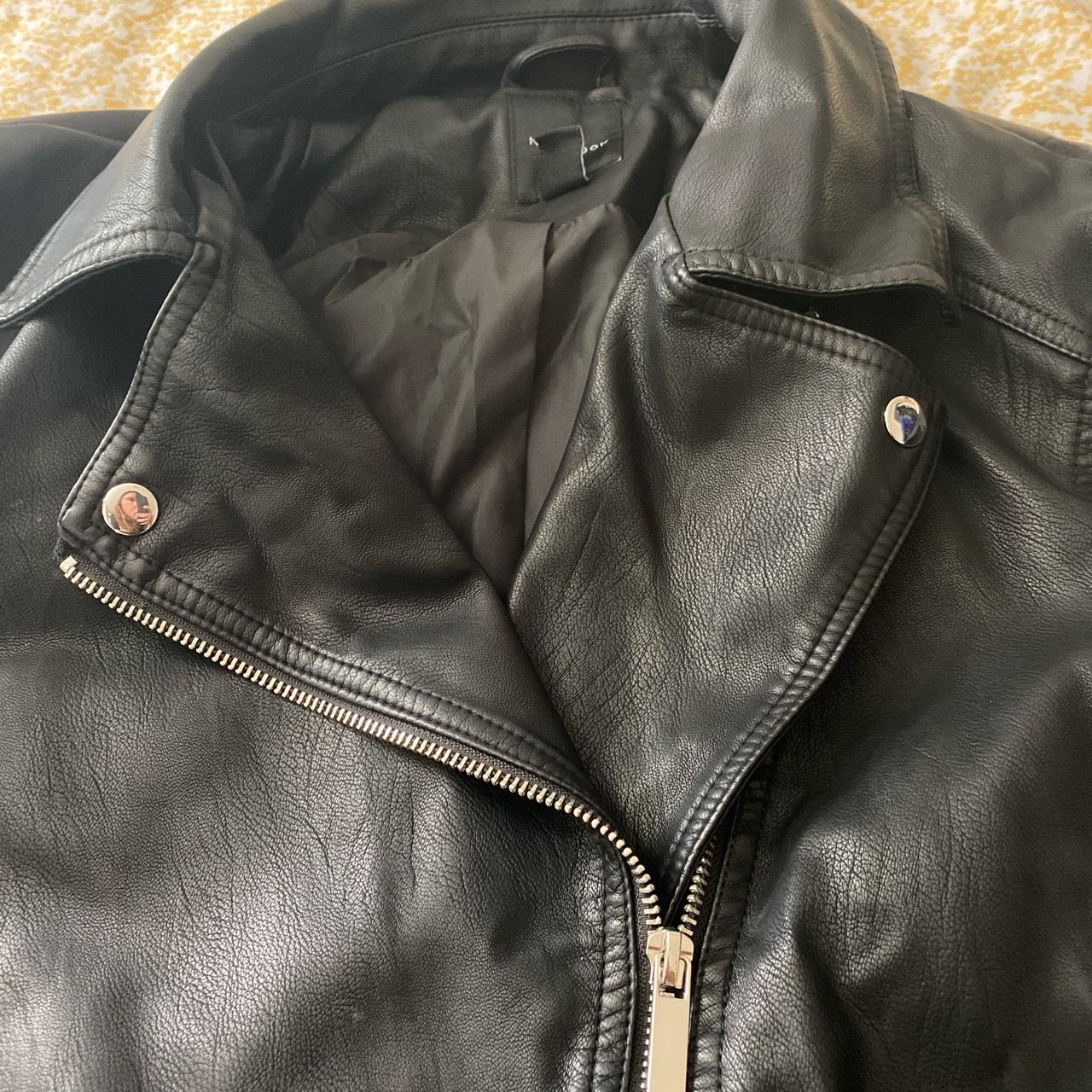 Black leather jacket Silver detailing Excellent... - Depop