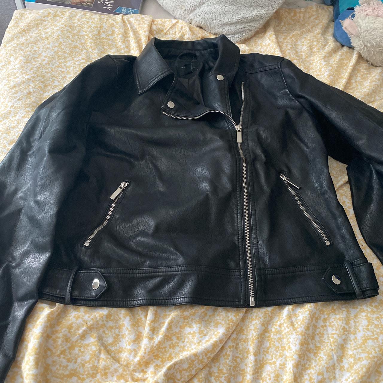 Black leather jacket Silver detailing Excellent... - Depop