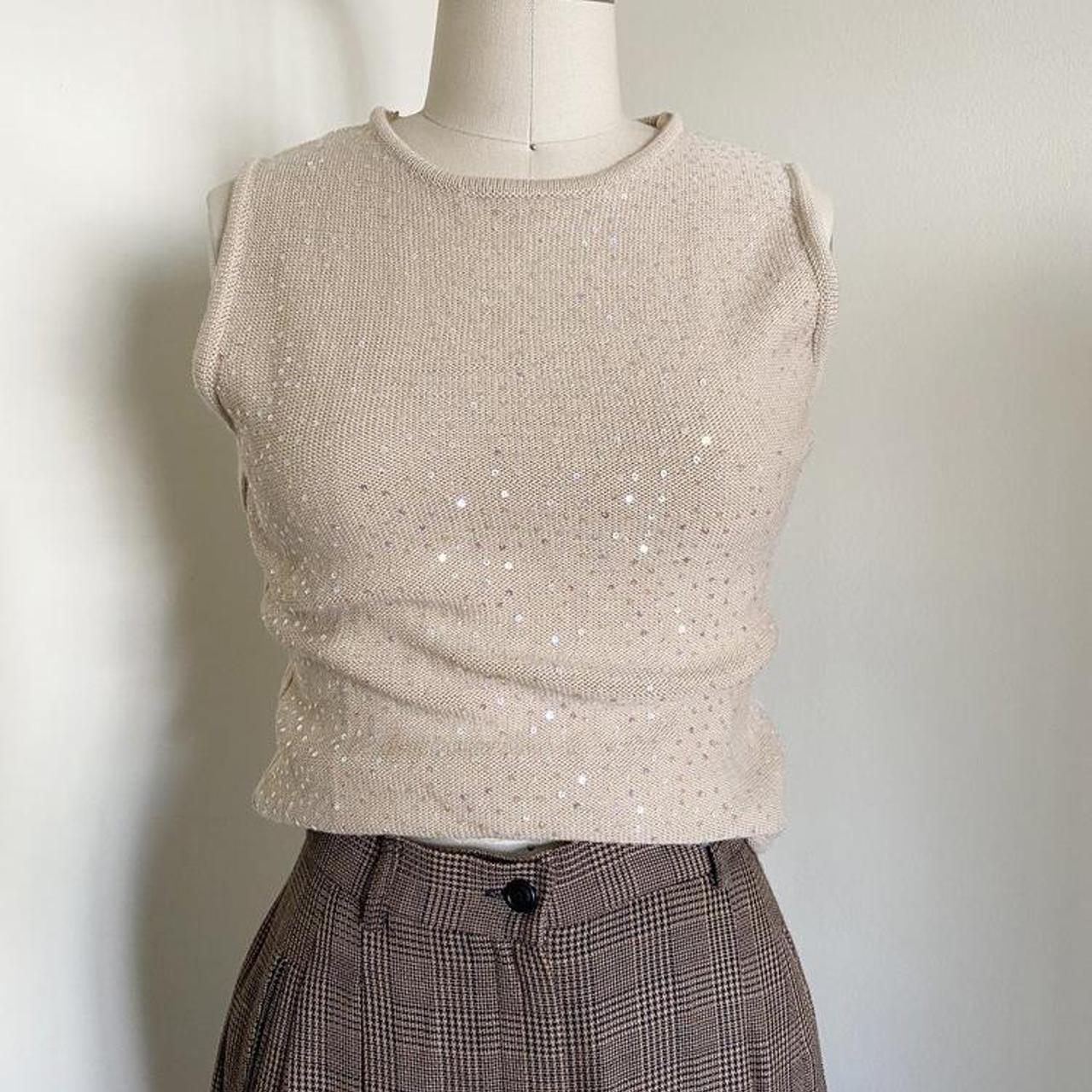 Y2K sweater knit tank blouse with all over sequins.