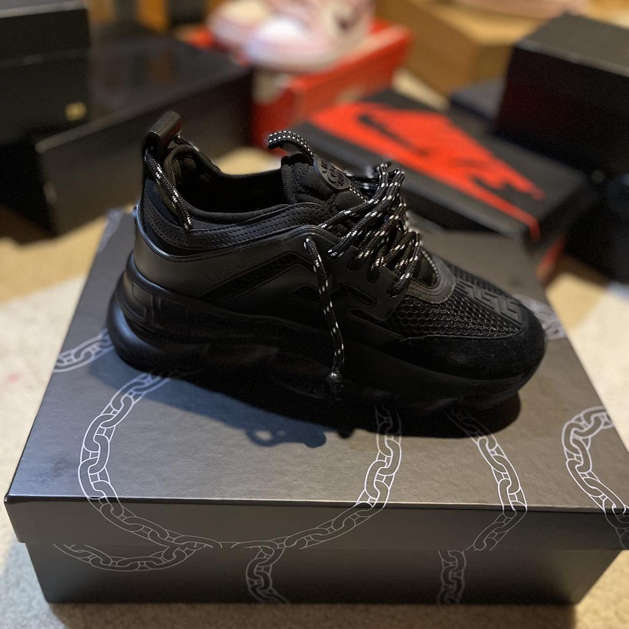 Versace Womens Chain Reaction sneakers in black and - Depop