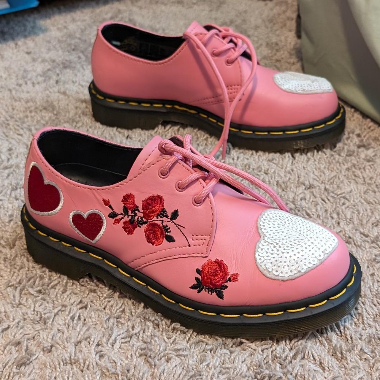 Pink Dr. Martens 1461 with White Sequin Hearts and