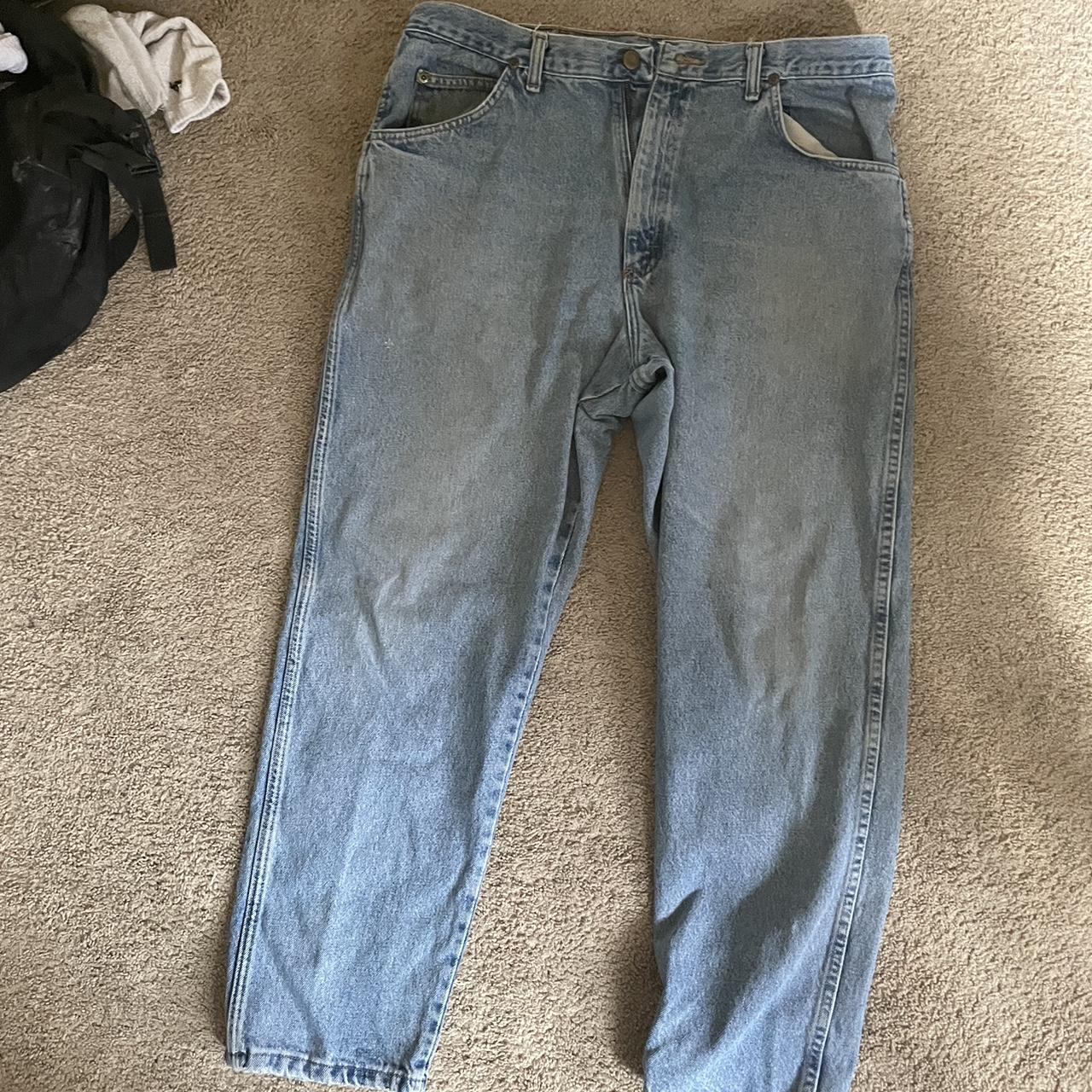 wrangler authentic light blue jeans size 38X30 in... - Depop