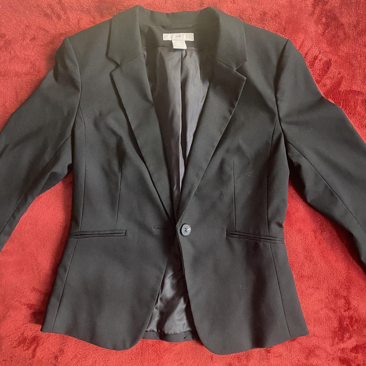 Size 4 H&M black blazer with shoulder pads. Side... - Depop