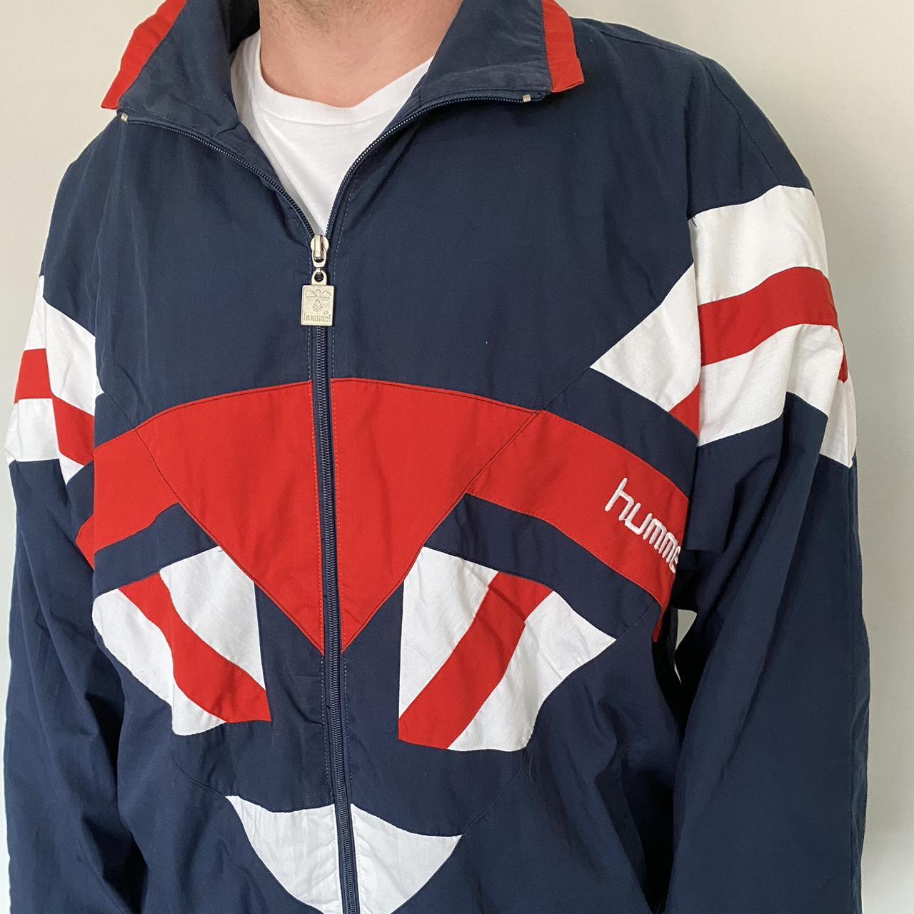 Vintage Hummel Track Top Jacket Large Navy blue Red... - Depop