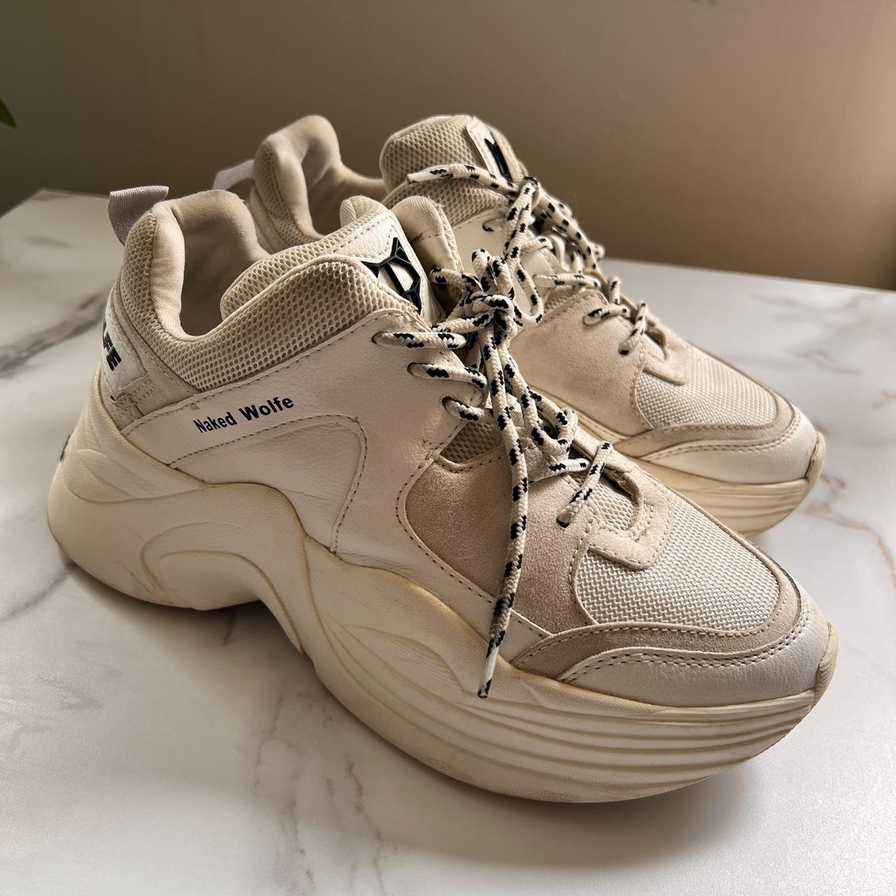 Naked Wolfe Women S White And Grey Trainers Depop