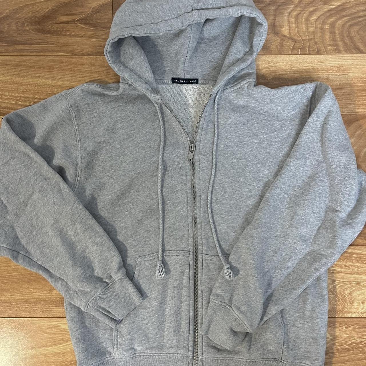Brandy Melville gray zip up sweatshirt Size One... Depop