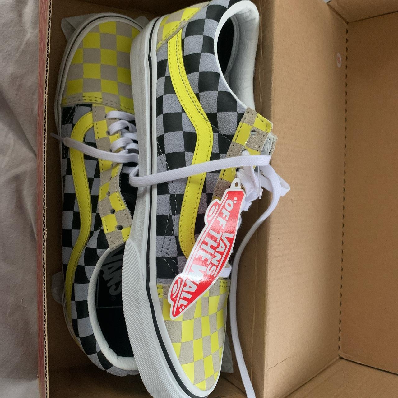 Checkerboard vans yellow store stripe