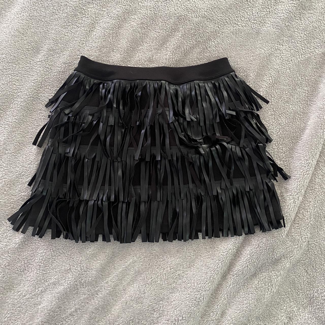 Fringe Black Leather Skirt •Size small women •Great... - Depop
