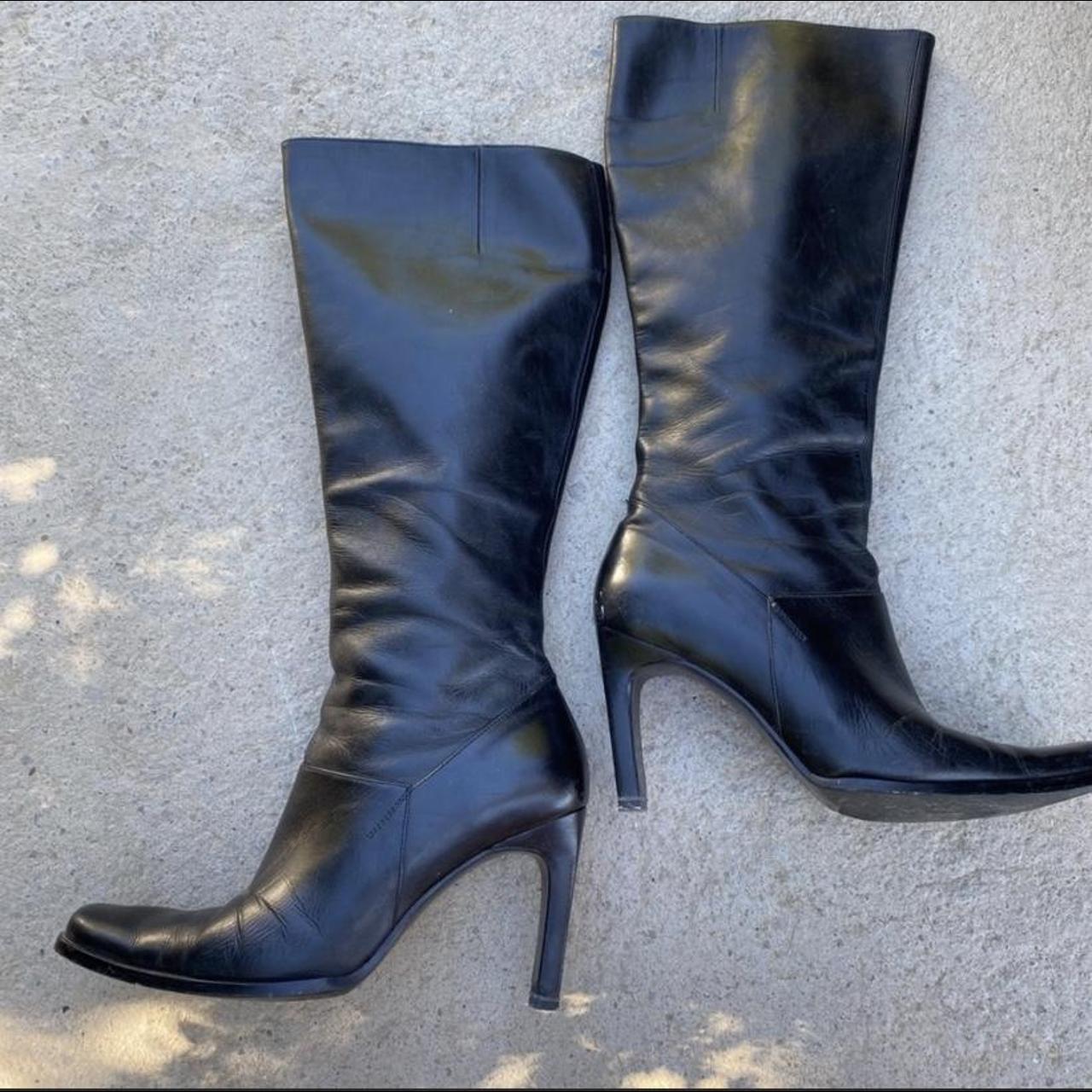 - women black leather boots -size 5 - worn a few... - Depop