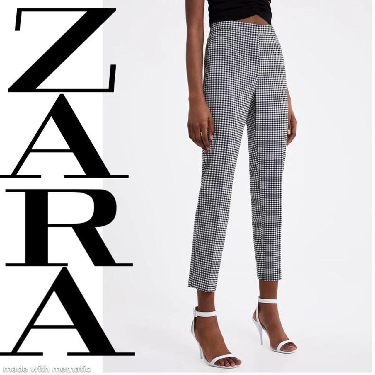 Zara Women's Gingham Plaid Tapered Elastic Waist - Depop