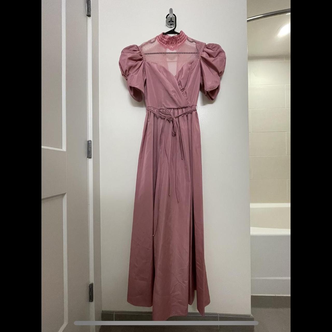 Mauve pink 80s prom maxi dress with lace mock Depop