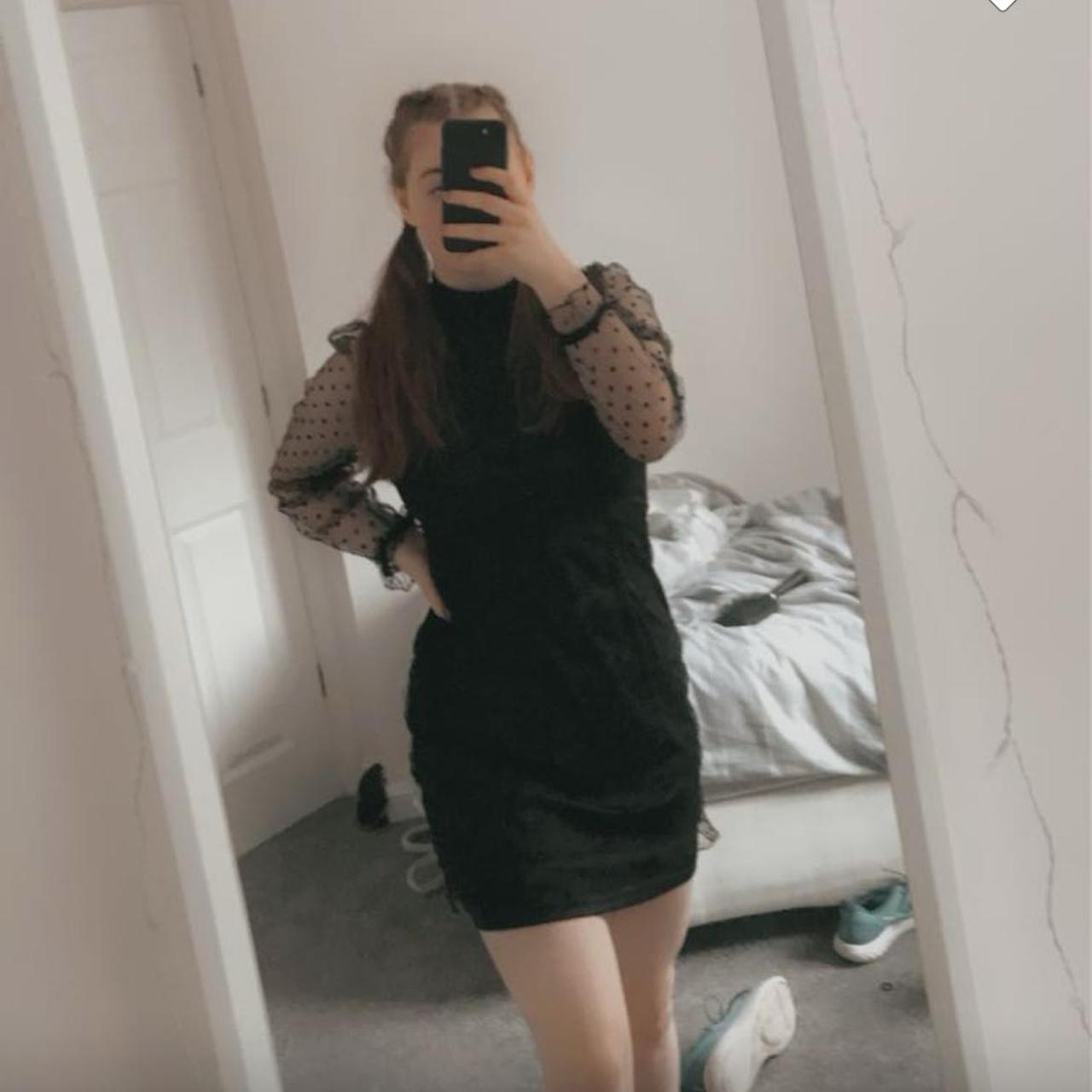 Black mesh mini dress, comes up small, only worn a... - Depop