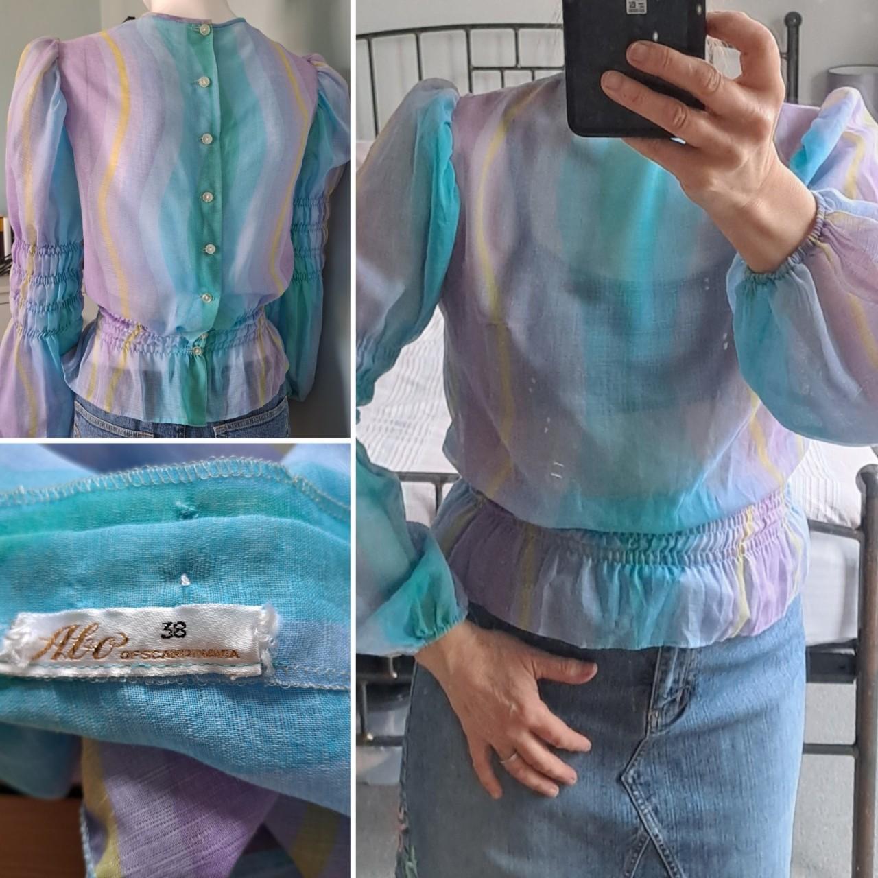 Womens Pink And Blue Blouse Depop