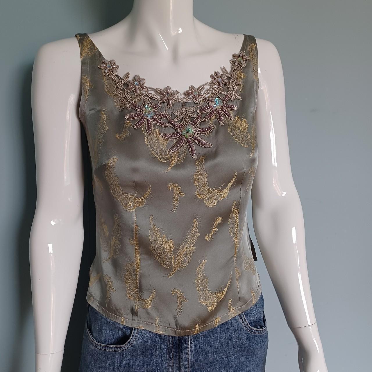 Vintage 90s fitted occasion sleeveless cami top with... - Depop