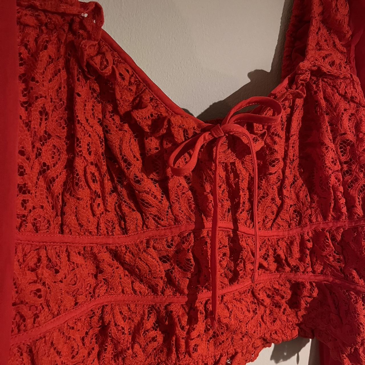 Miss Selfridge lace chiffon sleeve corset top in red