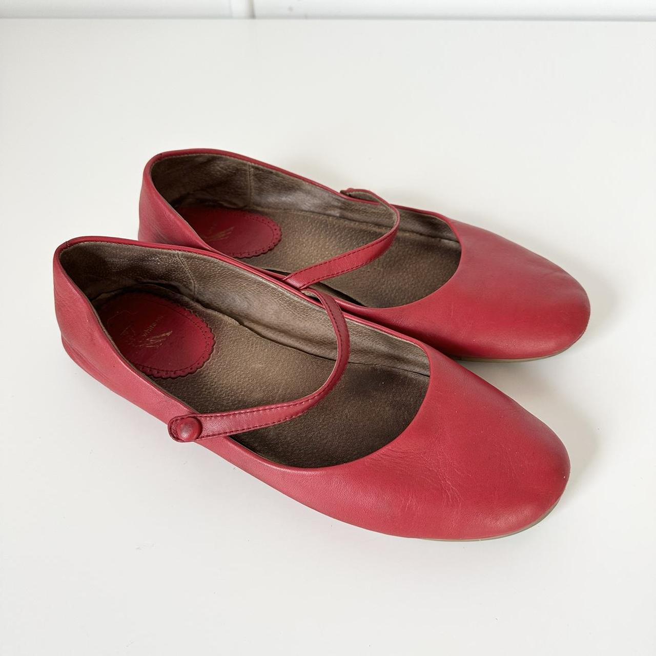 red genuine leather ballet flats size 10 fully... - Depop