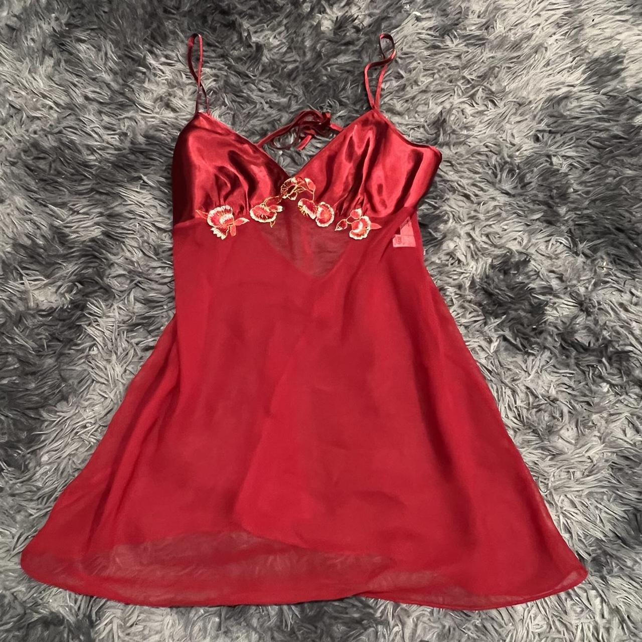 red satin mesh babydoll teddy nightgown lingerie. Depop