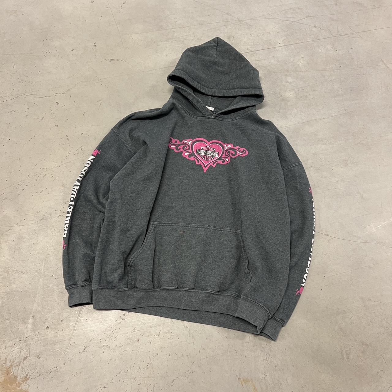 Harley Davidson Men's Grey and Pink Hoodie | Depop