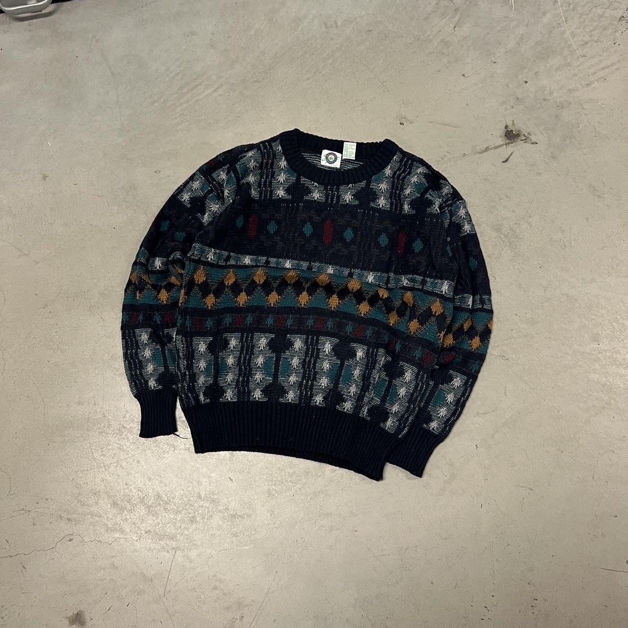 Vintage 90s Earth Tone Pattern Sweater -About... - Depop