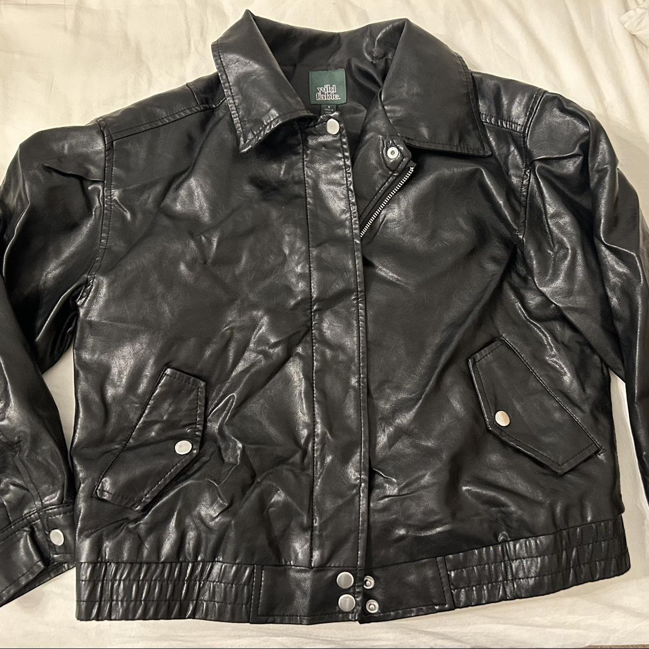 target faux leather biker jacket worn only once size... - Depop