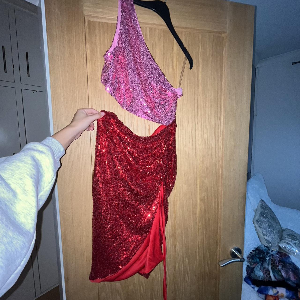Collective The Label pink and red sequin dress with... Depop