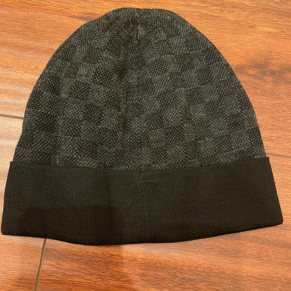 Louis Vuitton Knit Cap Hat Beanie BONNET SKI Cashmere Gray Black Unused  0963AK