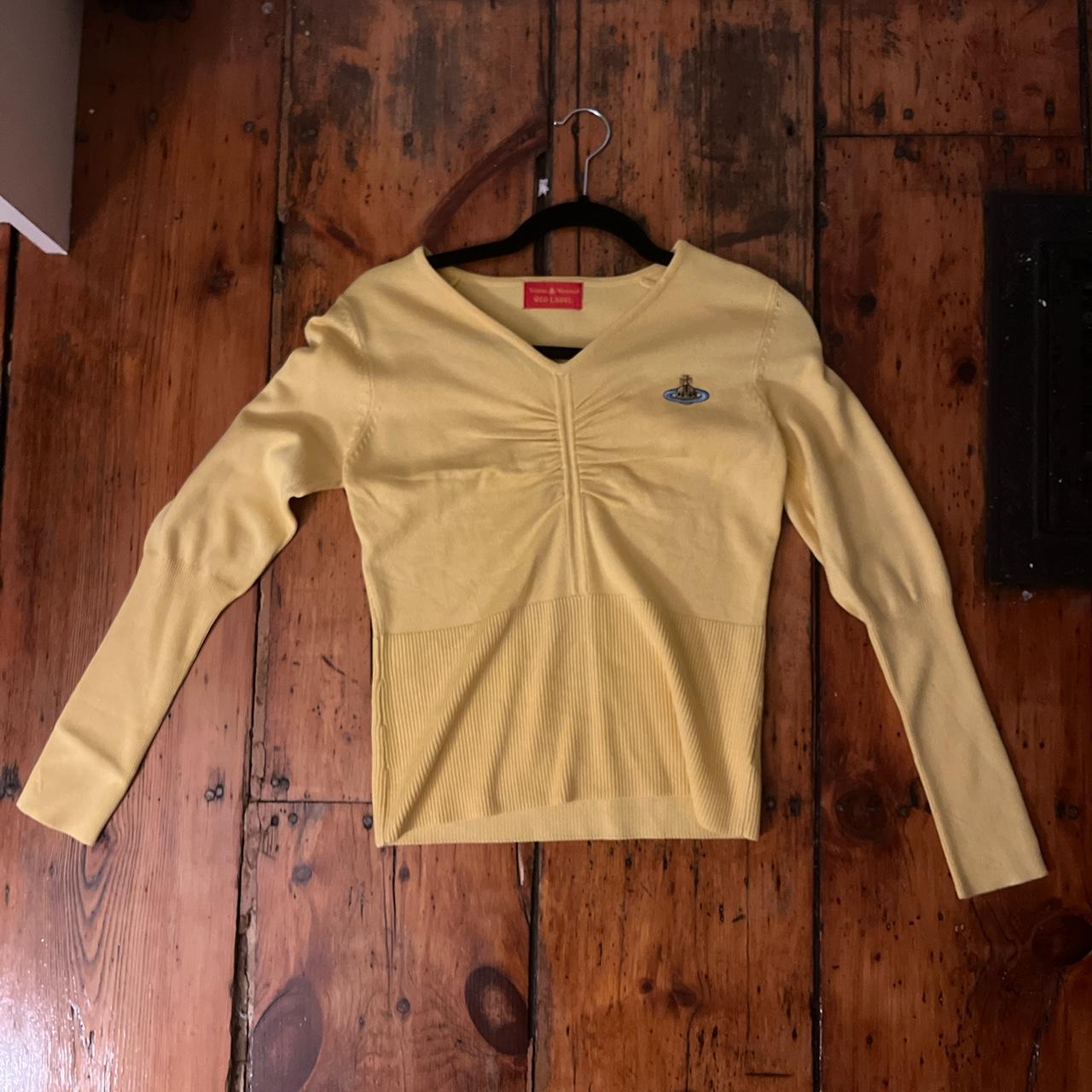 Vivienne Westwood Women's Yellow and Cream Jumper | Depop