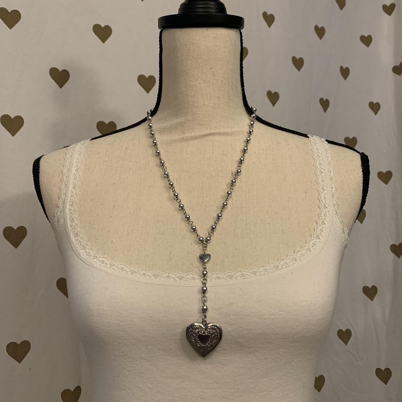 Super cute sliver ball beaded rosary style necklace... - Depop