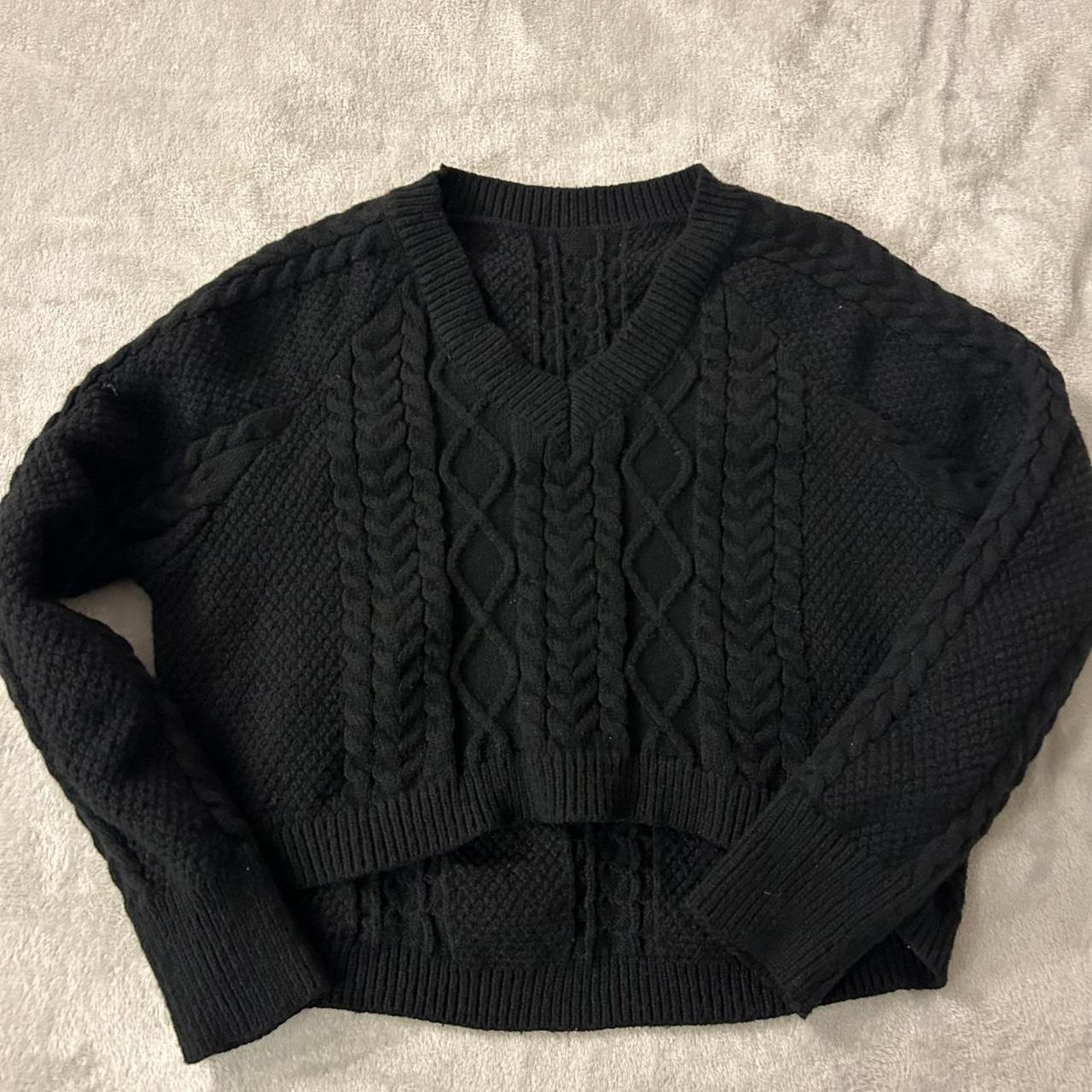 Thrifted Black knit women's medium v-neck sweater.... - Depop