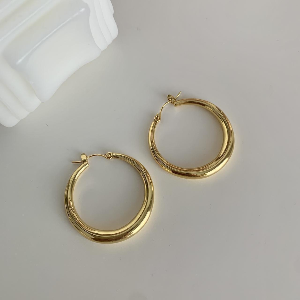 Gold Hoop Earrings Very chic design. Perfect for... - Depop