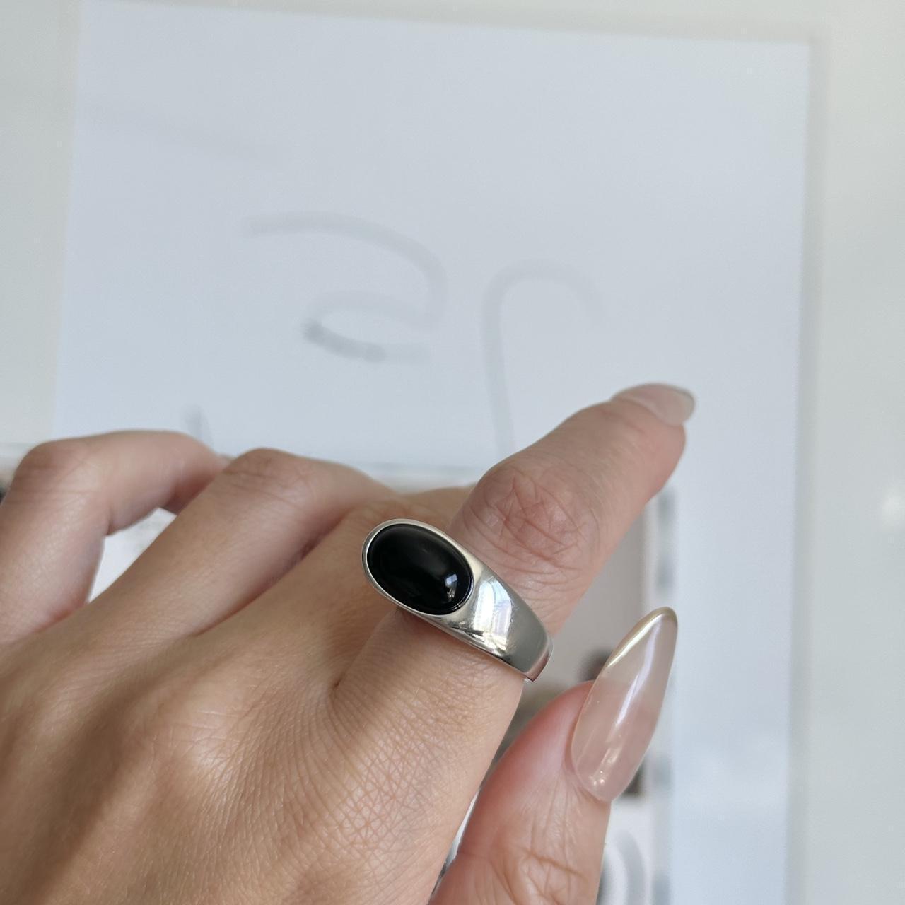Black gemstone silver ring Very chic design and... - Depop