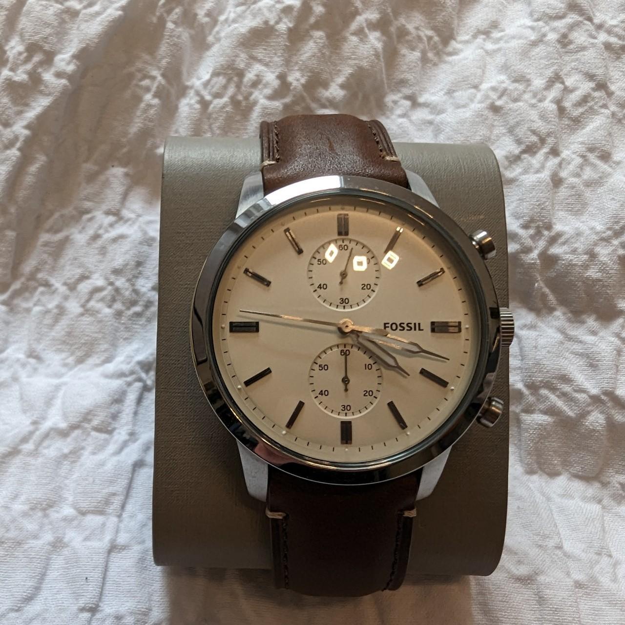 Like New Fossil Watch With Brown Leather Strap.... - Depop