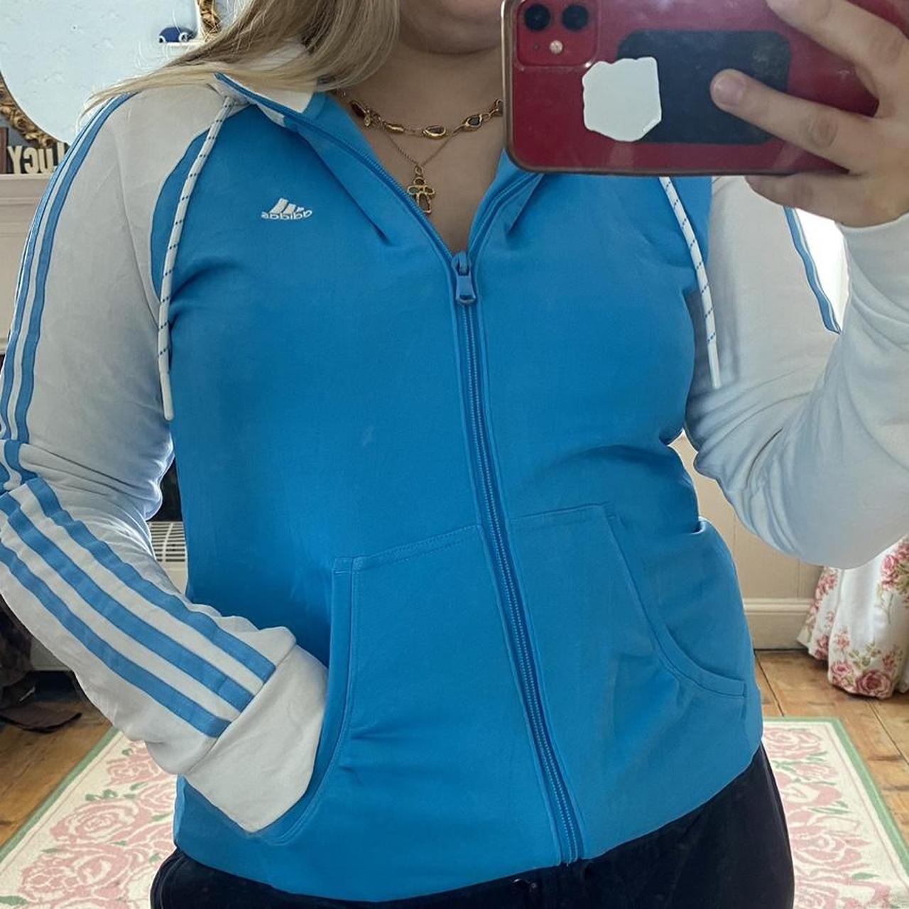 Adidas Women's Blue and White Hoodie | Depop