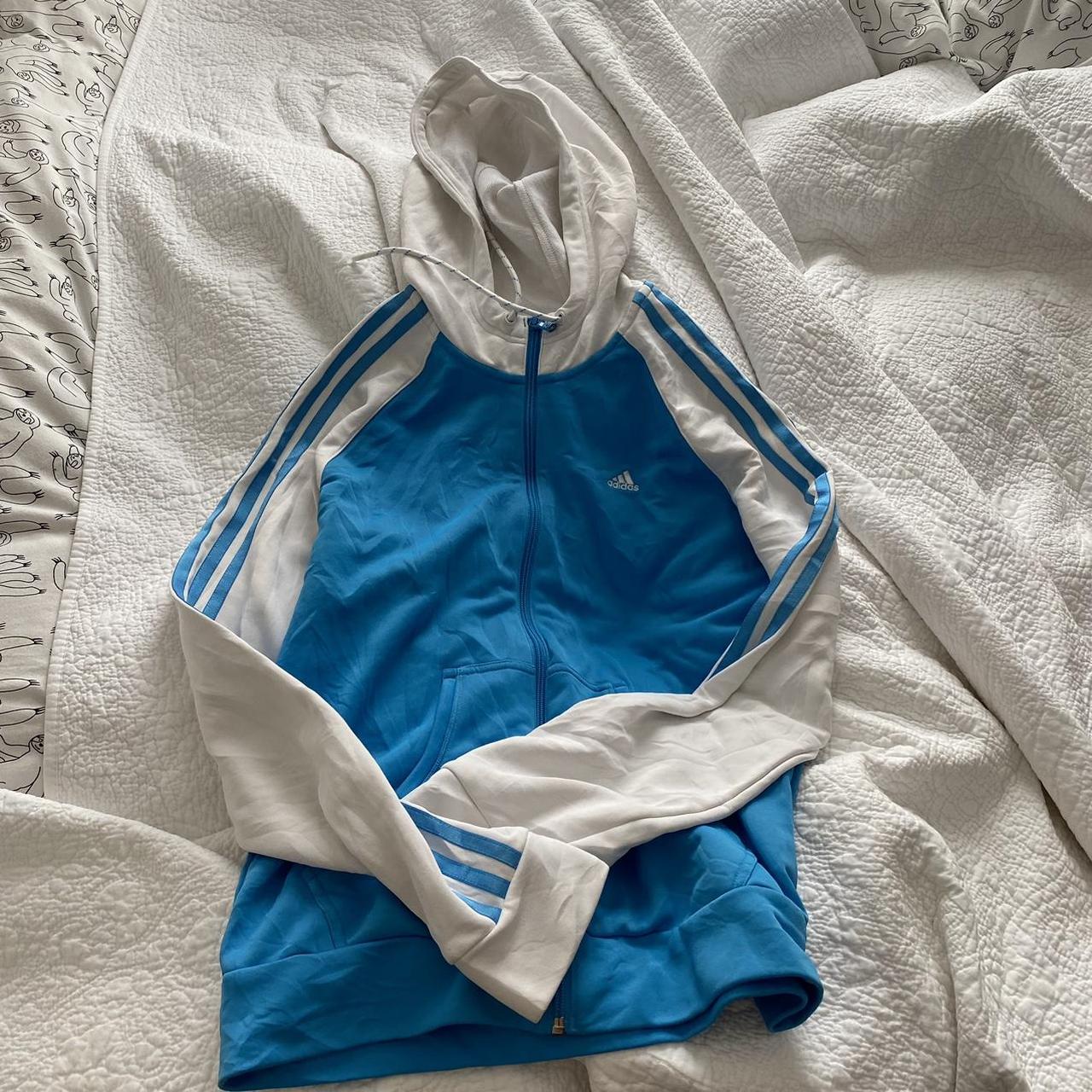 Adidas Women's Blue and White Hoodie | Depop