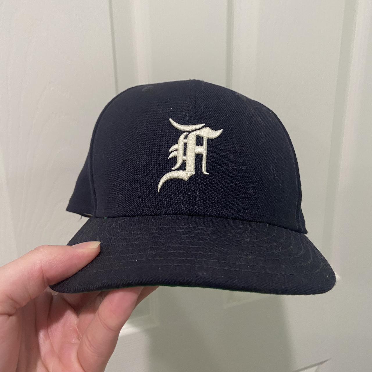 Fear of God Essentials Navy Fitted Hat Size 7... - Depop