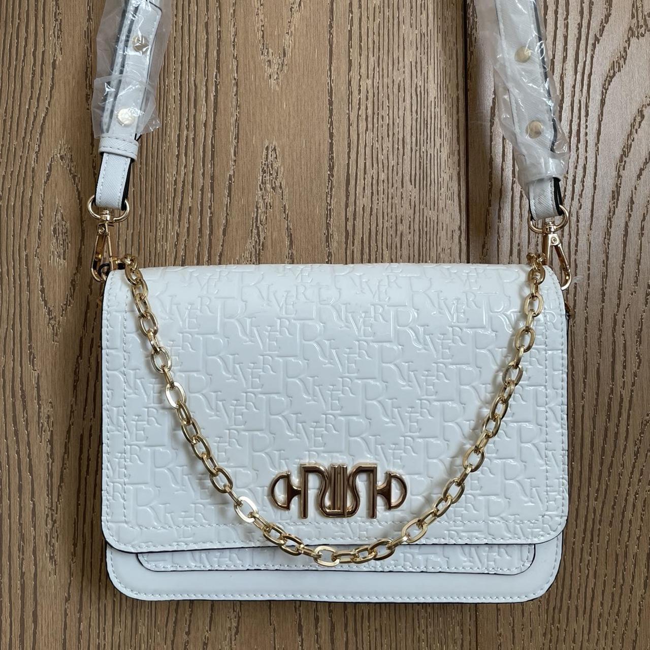 River Island Women's White and Gold Bag Depop