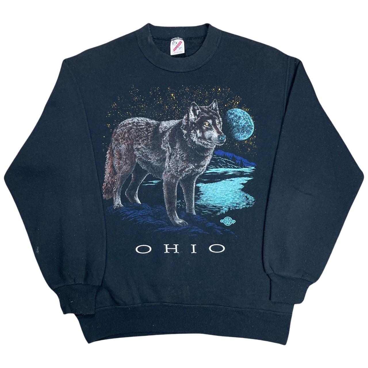 Vintage 90s Wolf Sweatshirt Ohio Animal Nature Art... - Depop