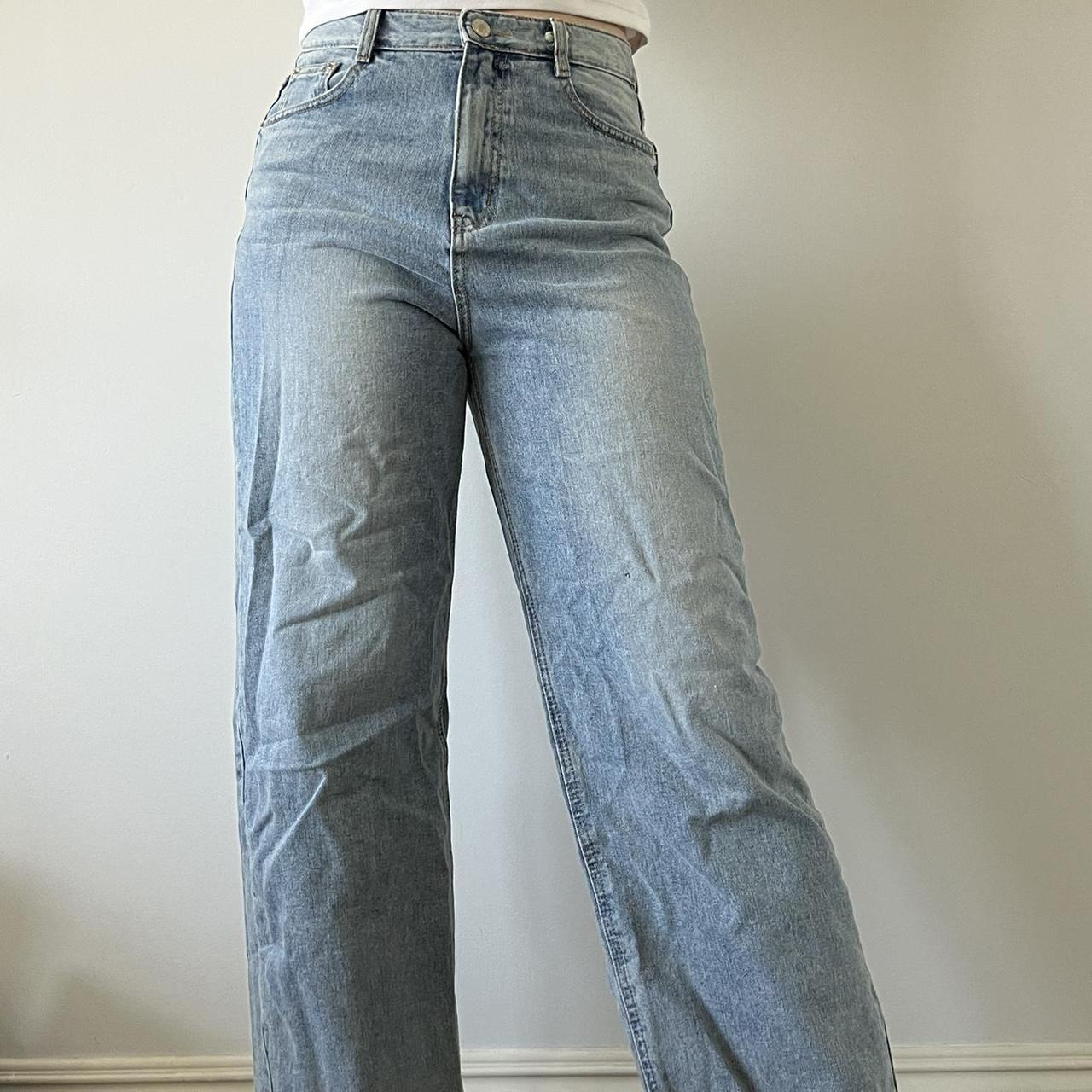 light blue wash, mid-rise, wide leg jeans -... - Depop