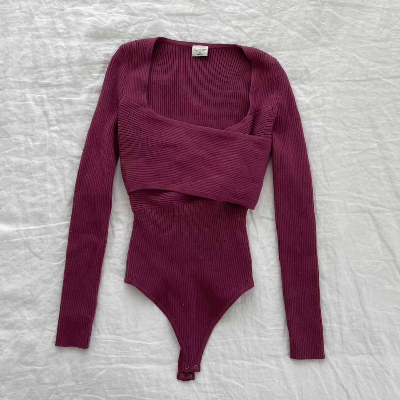 Burgundy Wrap Long Sleeve Ribbed Bodysuit 