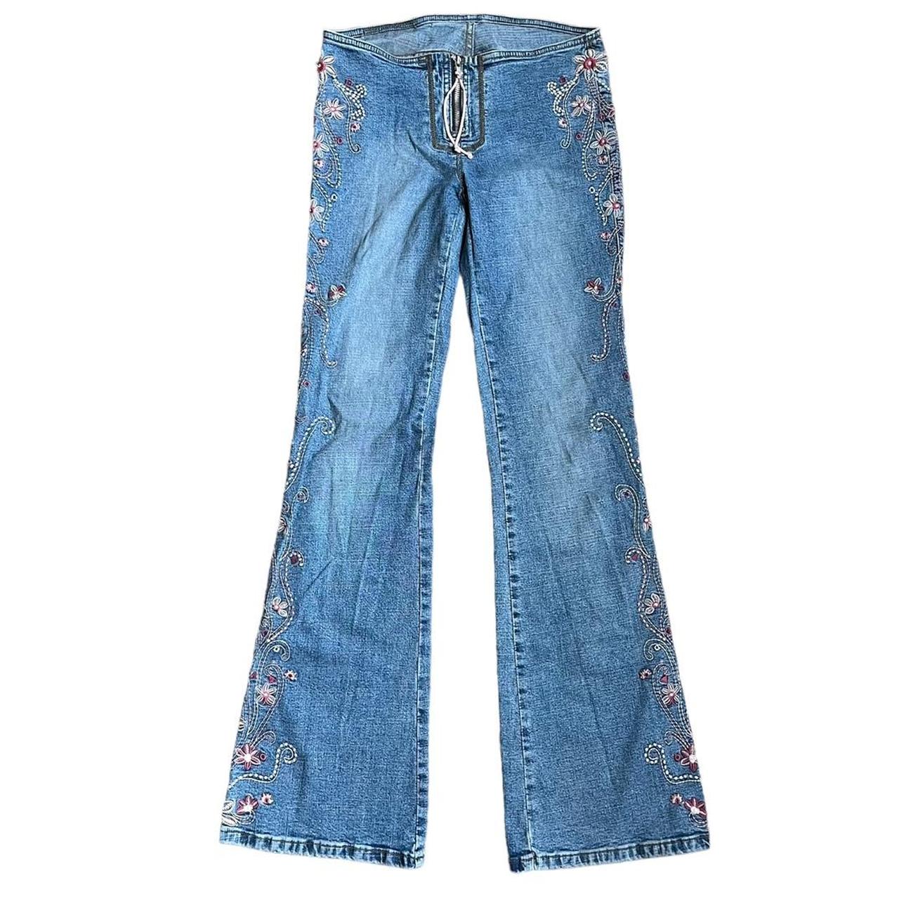 Y2K Jeans, - gorgeous floral embroidered denim flare...