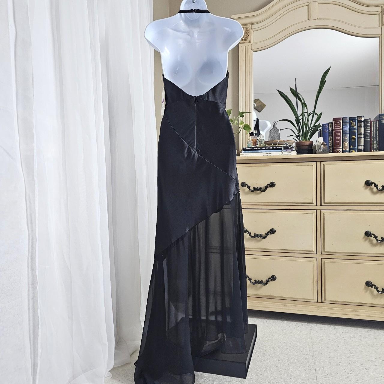 2000s black satin goth prom dress Body skimming,... - Depop