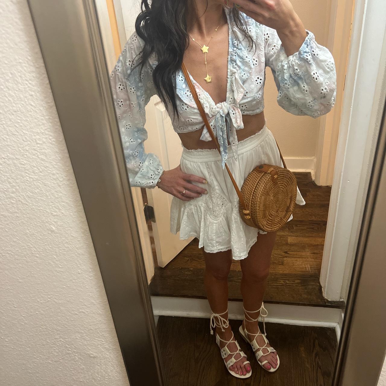 LoveShackFancy white lace mini skirt with pockets... - Depop
