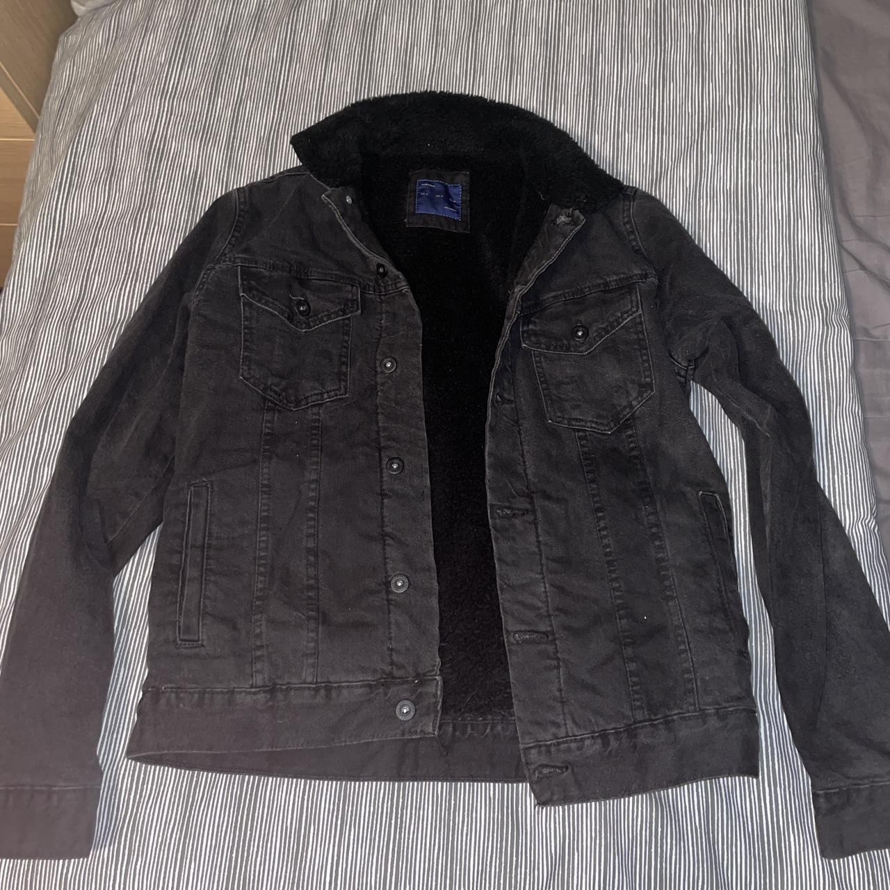 Black Zara denim jacket, fleece lined. Great condition - Depop