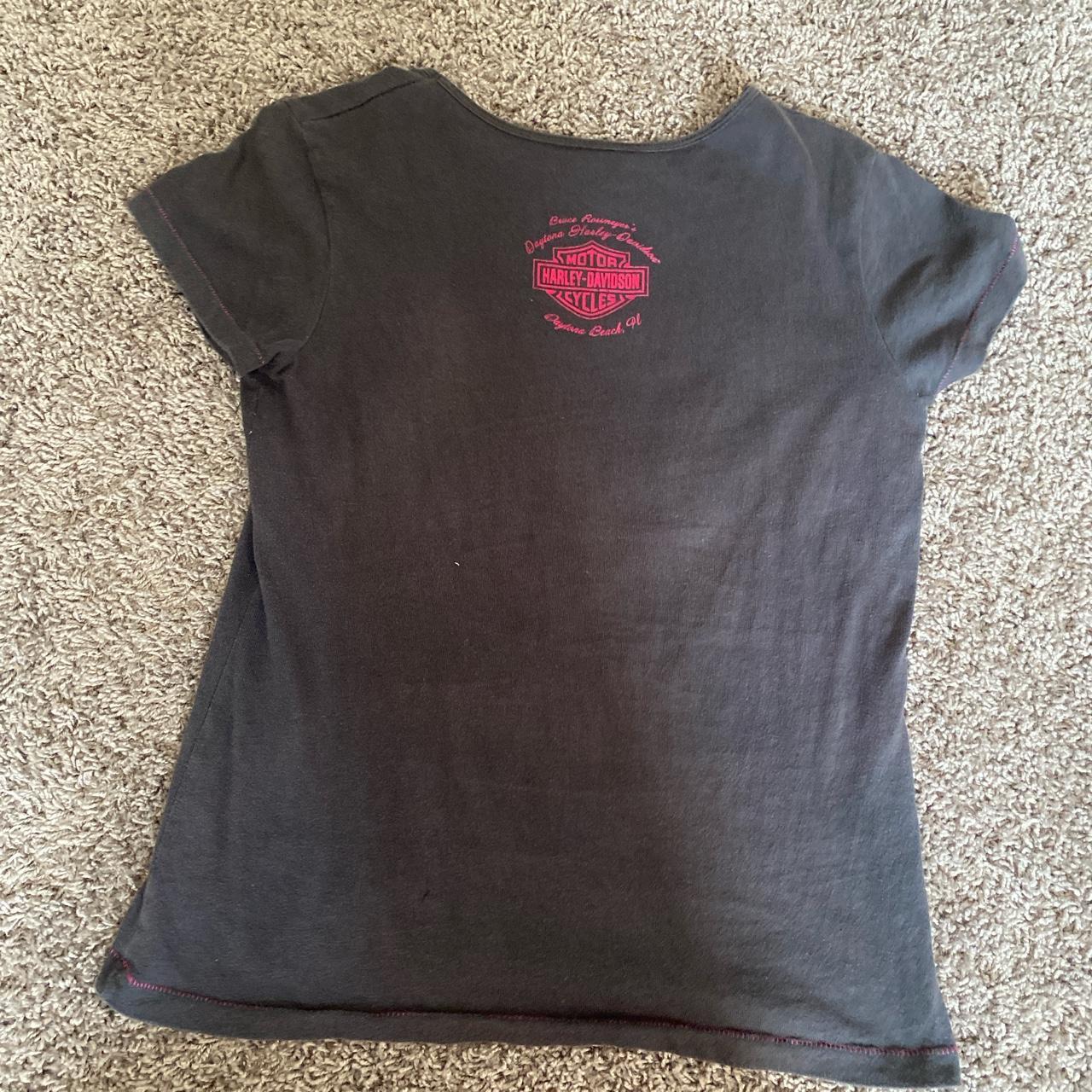 Harley Davidson Women's Grey and Pink T-shirt | Depop