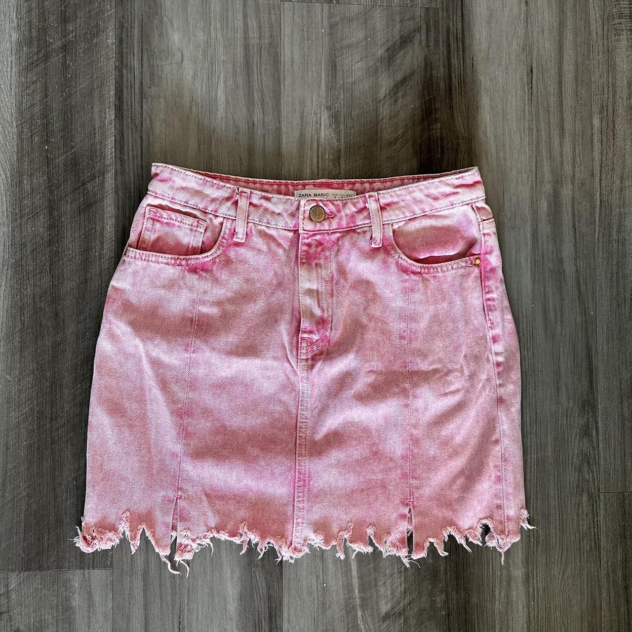 Zara pink cheap denim skirt