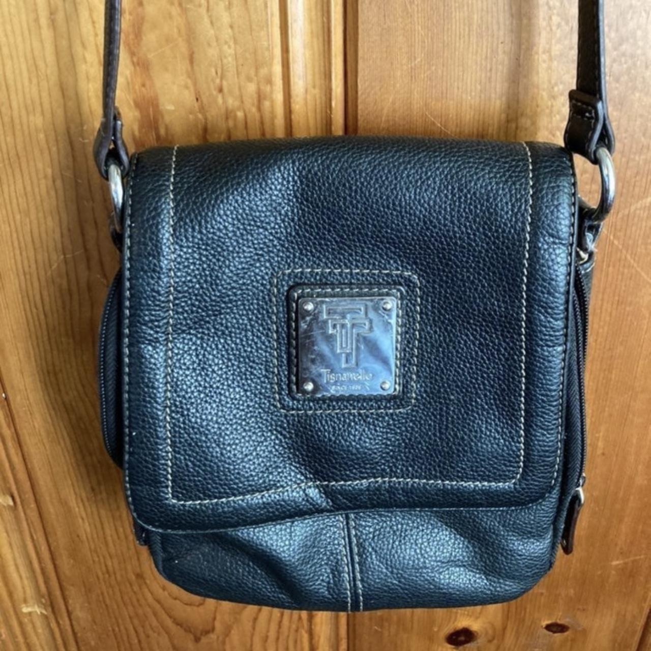 Black pebbled leather Tignanello crossbody purse. Depop